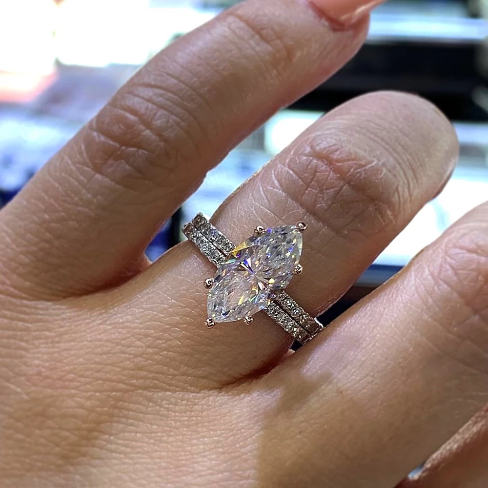 New 925 Silver Marquise Cut Women’s Diamond Ring - Picture 4 of 5